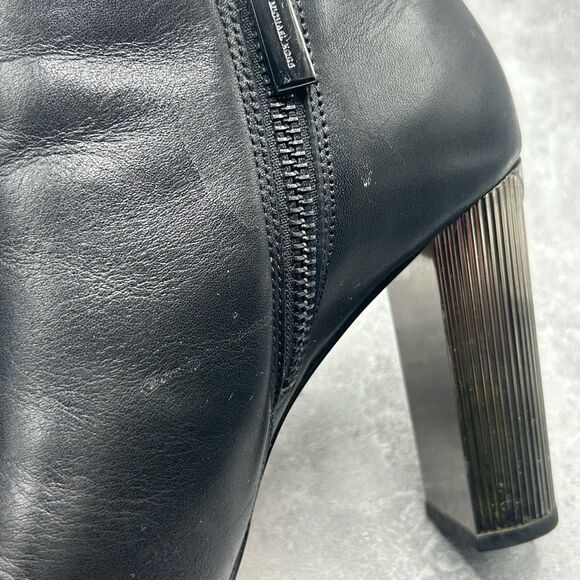 Michael Kors Paloma Black Bootie Boots Size 6.5 M Leather Block Heels Pointed - Picture 13 of 16